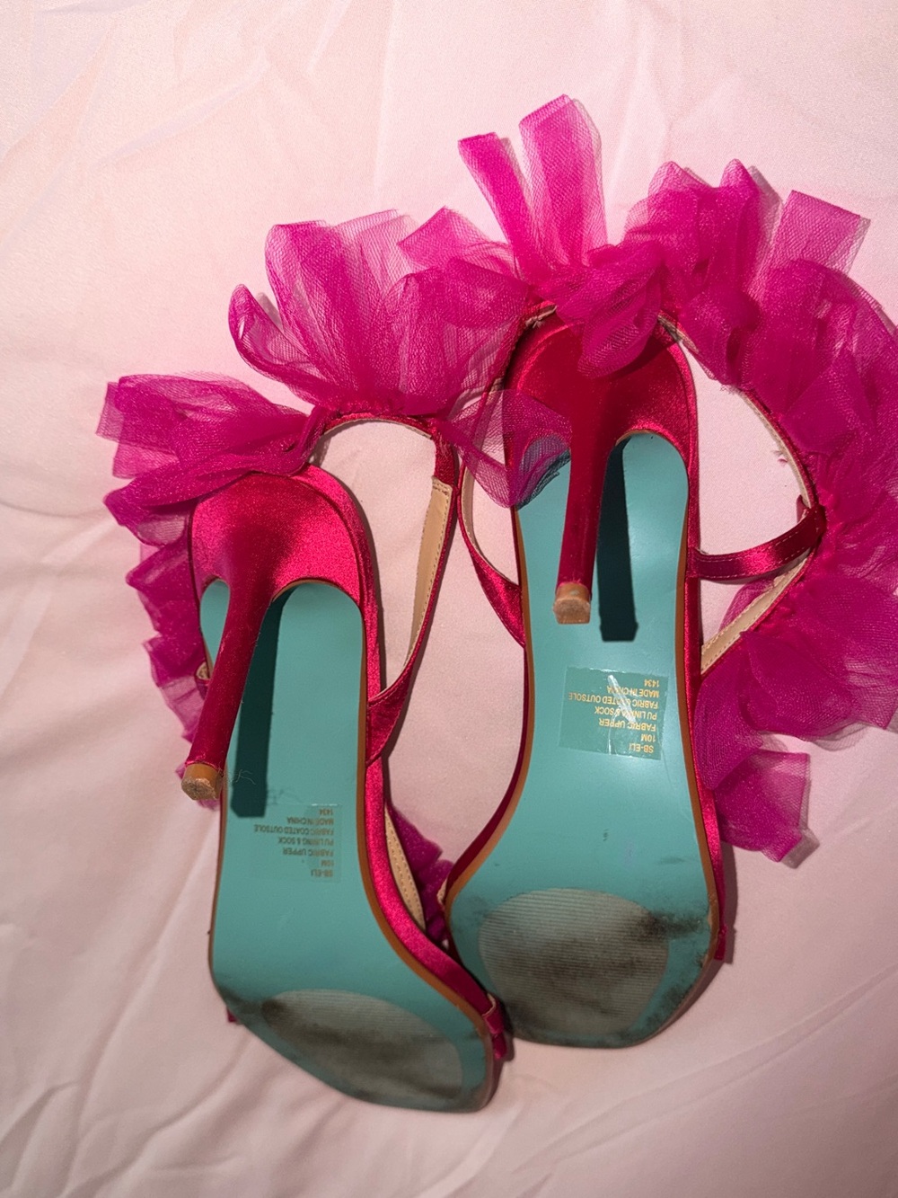 Betsey Johnson Hot Pink Tulle Ruffle Slingback Heels - Picture 3 of 3